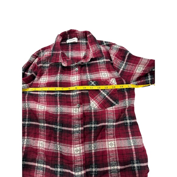 Maddie Red Plaid Flannel Button Down Shirt Lace Back Floral Embroidered Womens S - Picture 4 of 8